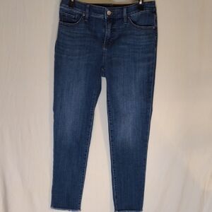 Chico's So Slimming Girlfriend Slim Leg Ankle Jeans 4R Unfinished Hem